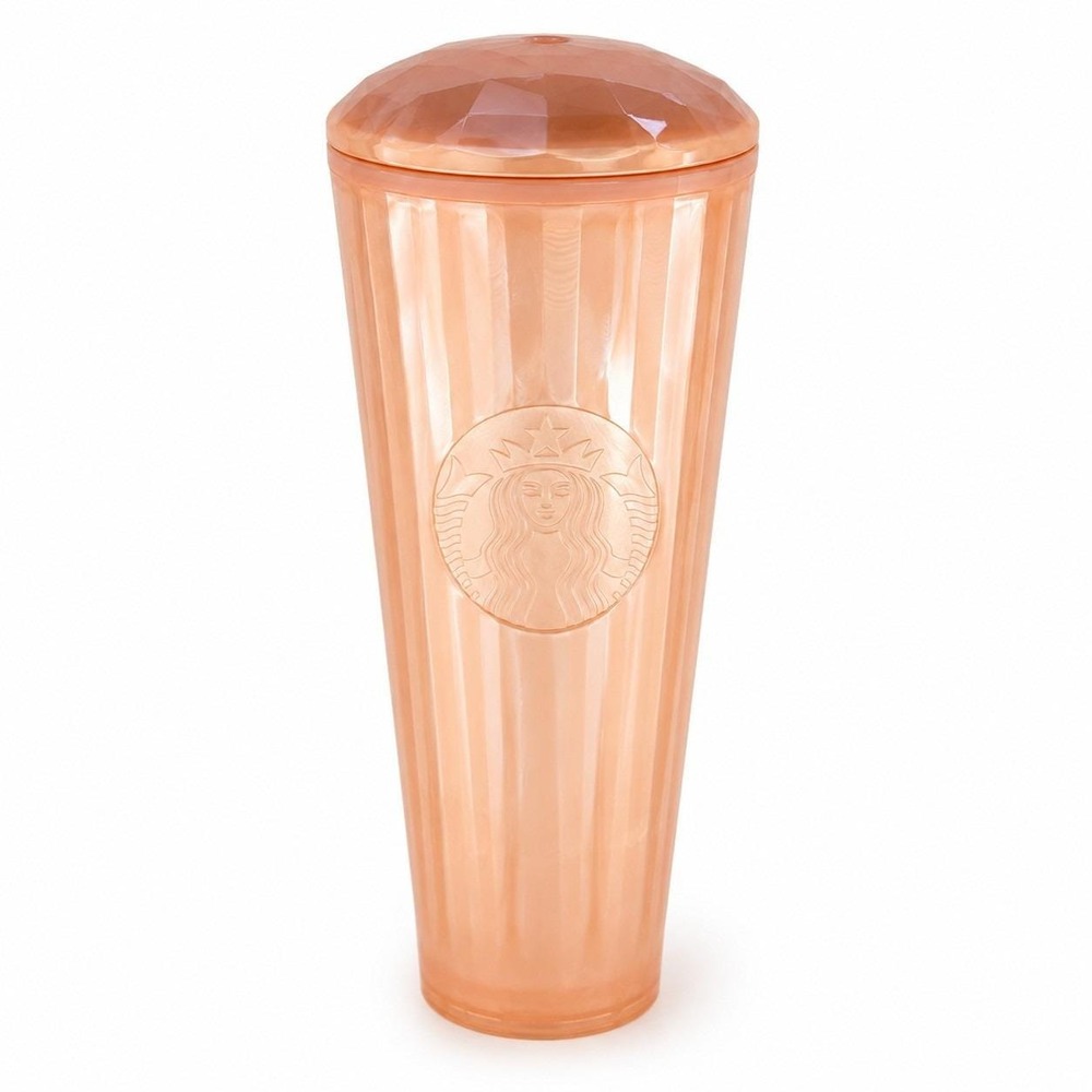 Starbucks 24 Oz Pearl Peach Faceted Cold Cup Tumbler Pink Lid Reusable EUC